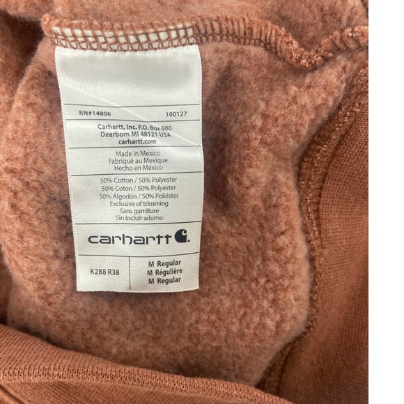 Carhartt Hoodie Sweatshirt Brown Heathered Logo Sleeve‎ Kanagaroo Pocket Med - Picture 6 of 11